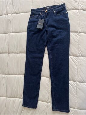 Versace Navy Slim Straight Jeans with Gold Hardware